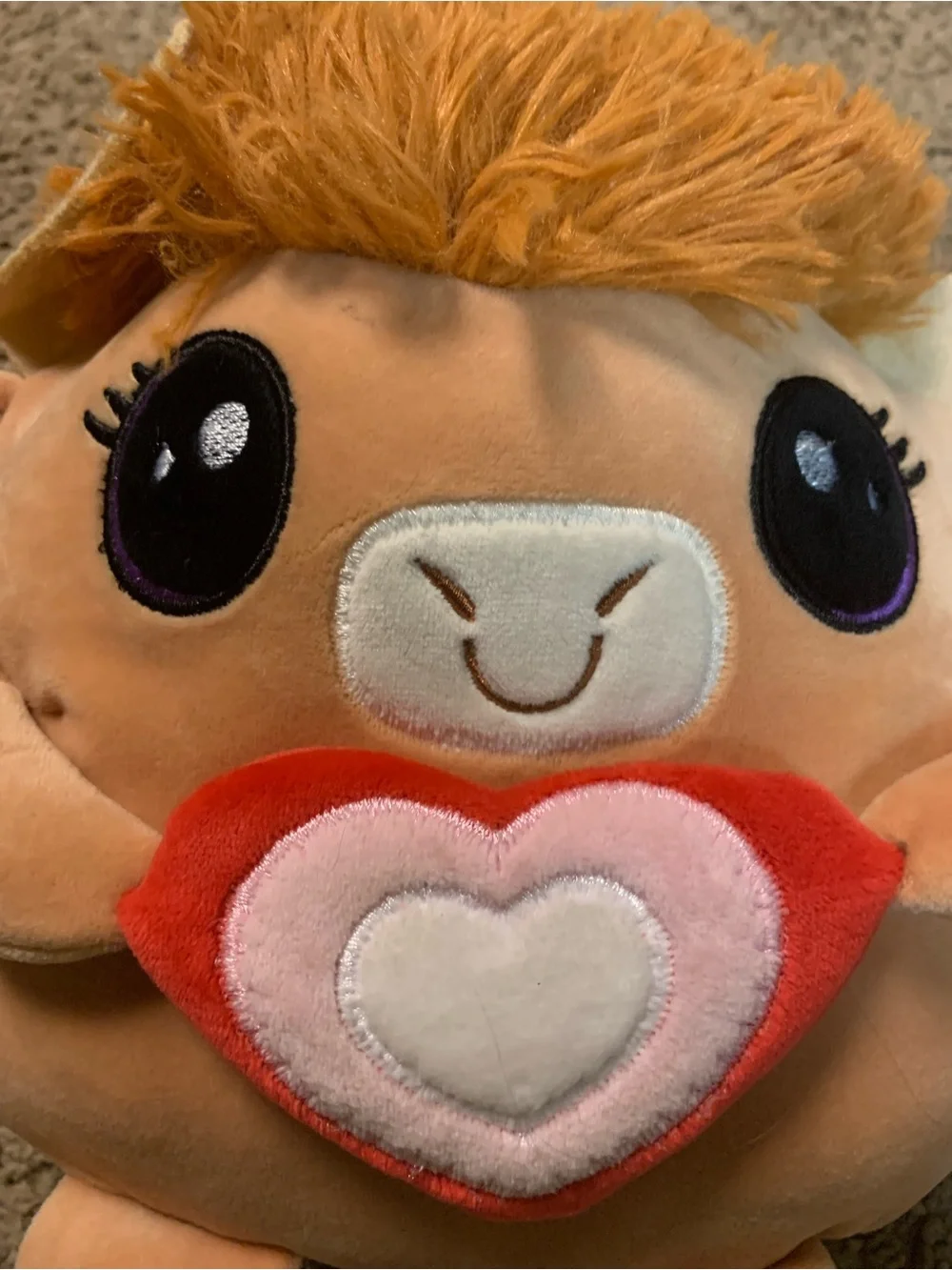 Plush Peach Bull Accent Pillow with Heart